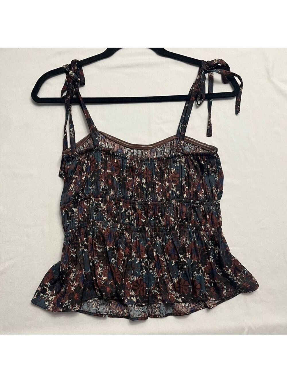 Rachel Zoe Abstract Floral Tie-Shoulder Peplum Cami XS